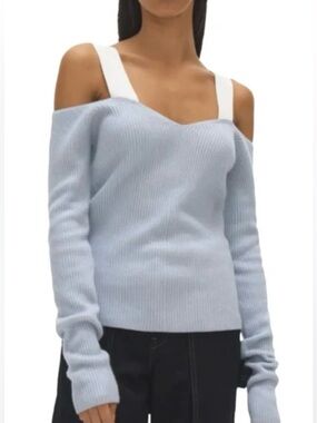 Helmut Lang Blue long-sleeve Sweater distinctive white straps Cold Shoulder New
